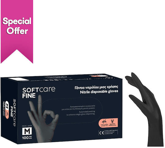 Soft Care Fine Mănuși Nitril Fără pulbere în Negru Culoare 1000buc