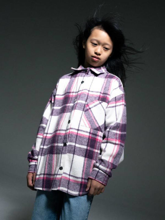 Kids Checked Shirt Long Sleeve White