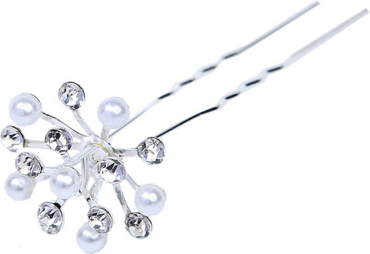 Ro-Ro Accessories Απλό Τσιμπιδάκι Μαλλιών Ασημί με Πέρλες και Στρας