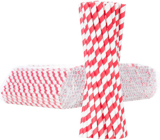 Bio Eco Paper Straws Thick 8/205mm Red White 500 Pcs