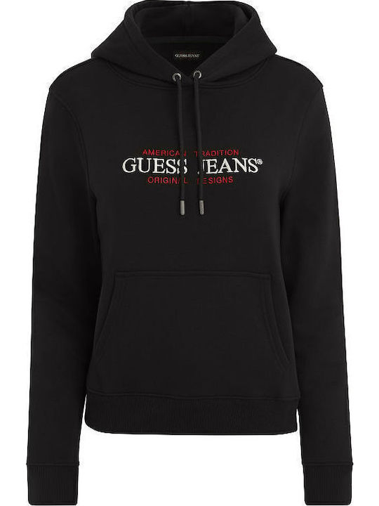 Guess Μακρύ Γυναικείο Φούτερ με Κουκούλα Μαύρο W4YQ15KC811-JBLK