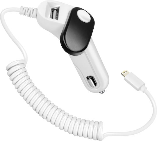 Avizar Auto-Ladegerät Lightning Integriertes Spiral-Kabel 1m Weiß