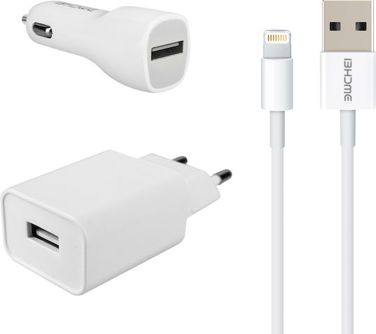 2.1A Ladegerät Kit + 2.1A Autoladegerät + 1m Lightning Kabel Weiß