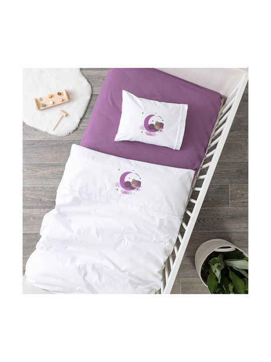 Borea Sleeping Bear Baby Sheets Set Crib Cotton Purple 120x160cm 3pcs