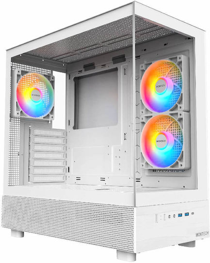 Montech XR Gaming Midi Tower Computer Case with Side Window and ARGB Lighting White