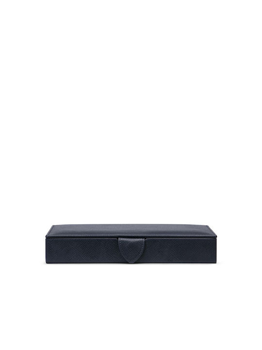 Smythson Cufflink Box Navy Leather Case