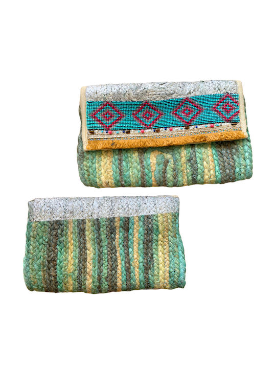 Handgefertigte indische Strohtasche für Damen Varṇa Petrol Solo Me Einheitsgröße Clutch9