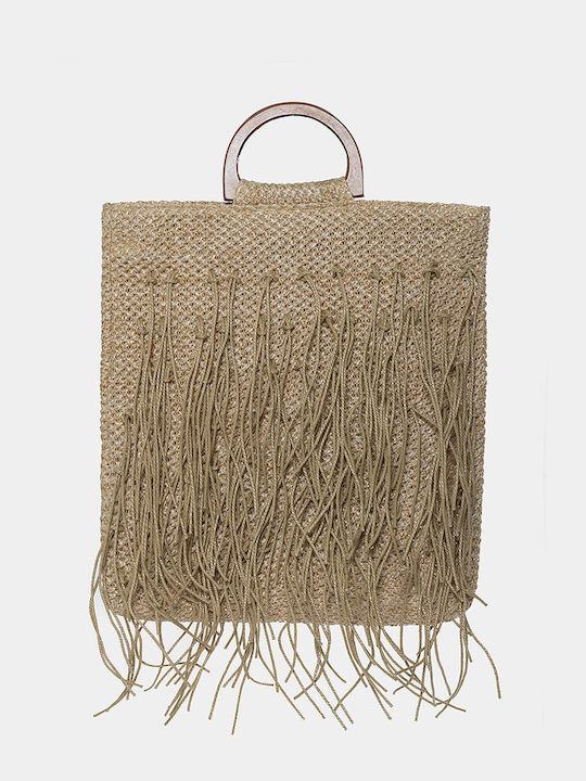 Strohtasche mit Fransen in Beige Einheitsgröße