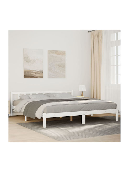 Легло King Size Дървено Бяло с Дъски за Матрак 200x220см