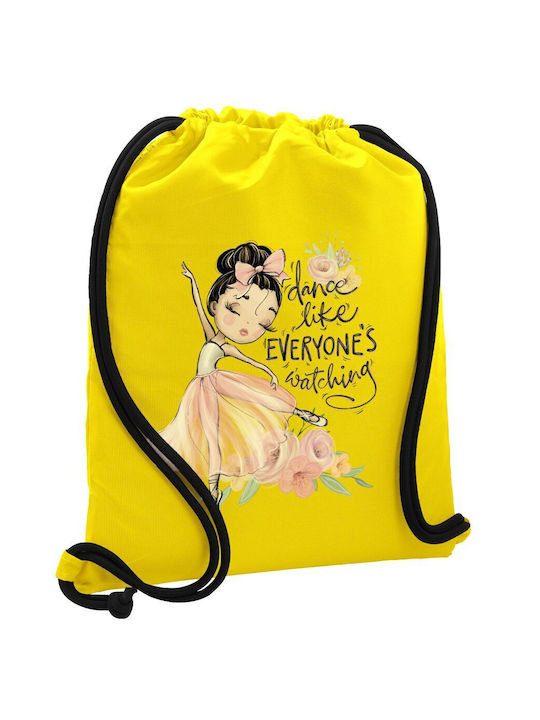 Dance Like Everyone's Watching Drawstring Backpack Gym Bag Yellow Pocket 40x48cm & Thick Cords