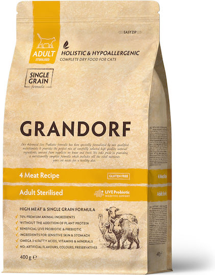 Grandorf Adult Sterilised Hrană Uscată pentru Pisici Sterilizate Adulte cu Curcan / Miel / Rață / Iepure 0.4kg