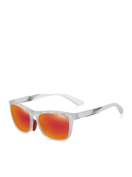 Polareye Unisex Sunglasses with White Horn-Rimmed Frame and Orange Polarized Mirror Lens