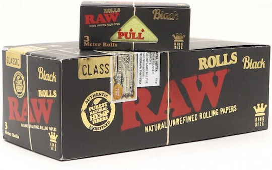 Raw Black Roll Classic King Size Unrefined 3 Μέτρα Κουτι 12 Τεμ