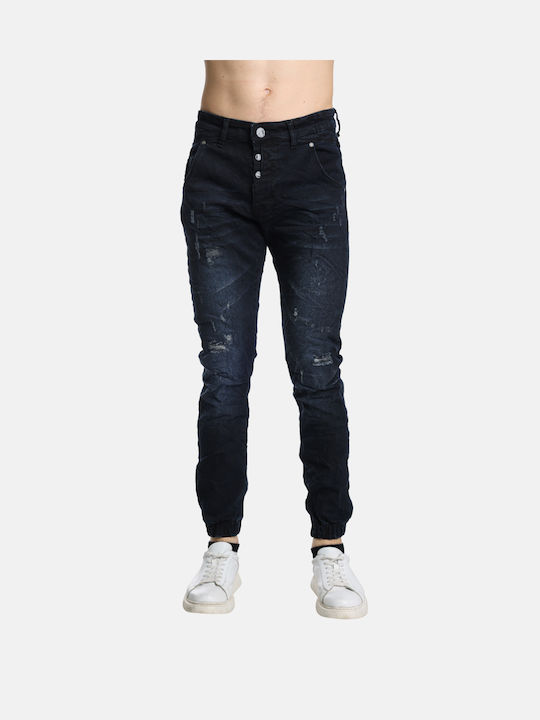 Men's Elastic Jeans Pants with Regular Fit Blue-Black