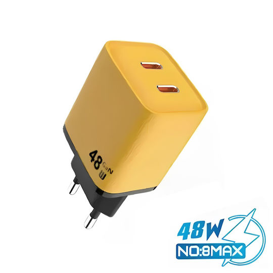 Andowl Φορτιστής Χωρίς Καλώδιο με 2 Θύρες USB-C 48W Κίτρινος (FDMAX8)