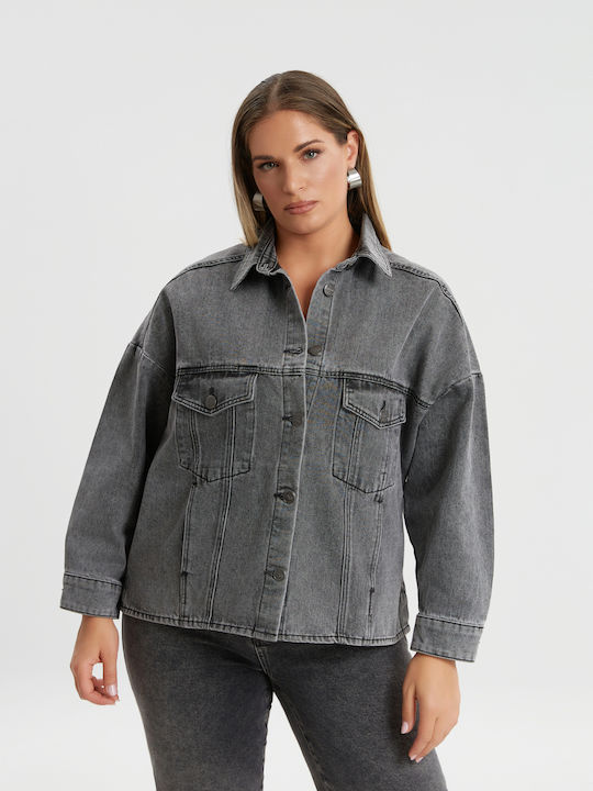 Lang Damen Jeansjacke Schwarz