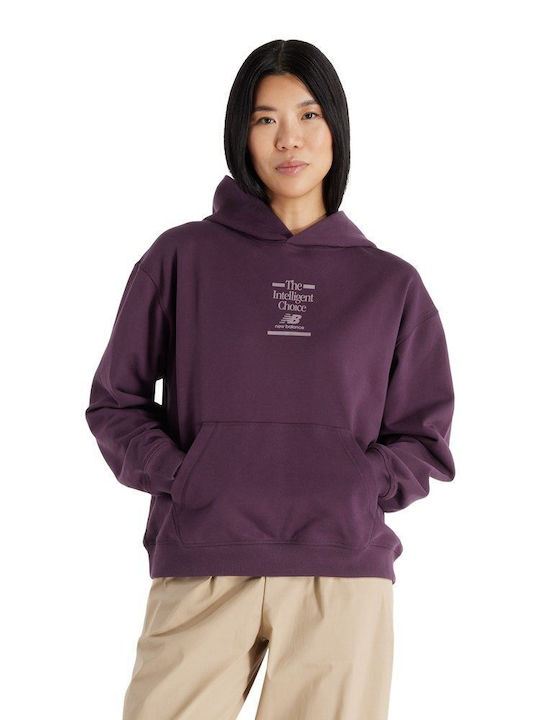 New Balance Long Women's Sweatshirt Hooded Plum Brown WT43552