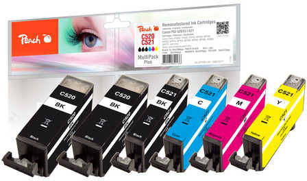 Peach Πακέτο Συμβατών Μελανιών Εκτυπωτή InkJet Canon PGI-520/CLI-521 19ml Μαύρο 6τμχ