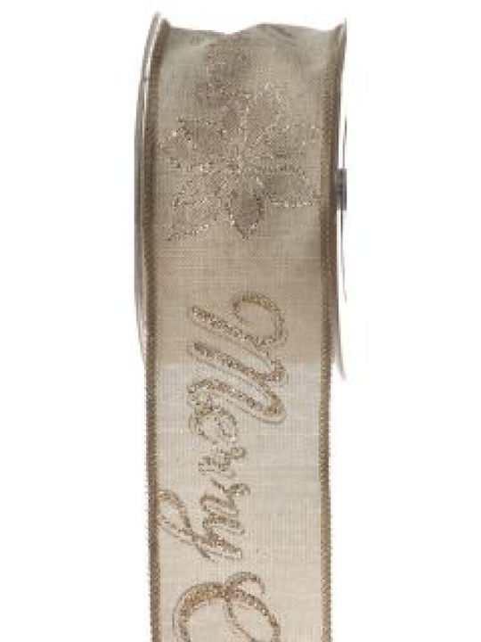 Κορδέλα Καμβάς Σύρμα Λουλούδι Merry Christmas Glitter 5,5cm 9m 60642-5 5 Άμμου