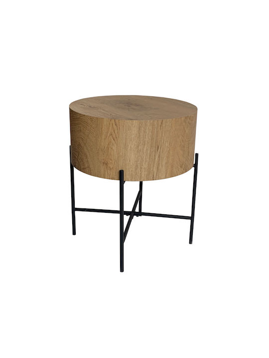 Round Side Table Madera Natural Black L45xW45xH45cm