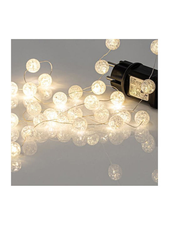 Șir de 100 Bile Mini LED Acrilice 2cm Transformator 4.5V Fir de Cupru Argintiu LED Alb Cald Fiecare 5cm Cablu de Extensie 3m IP44
