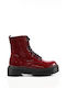 Burgundy Patent Leather Ankle Boots with Sturdy Sole