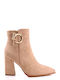 Beige Ankle Boots with Gold Decorative Ring