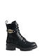 Black Ankle Boots with Decorative Gold Buckle