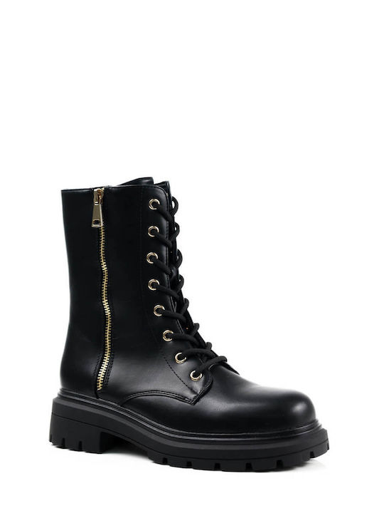 Black Leather Ankle Boots with Zipper