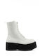 White Combat Boots with Elevated Sole