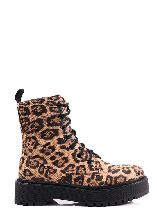 Leopard Double-Sole Matte Ankle Boots with External Stitching