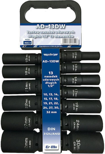 Adler Schlagschrauber-Stecknüsse 13tlg Länge Adler 10-32mm Halter Ad-13dw