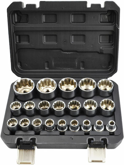 Awtools Spline Socket Set 21 Pcs 12-point Black Line