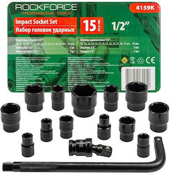 Rockforce Impact Socket Set 15 Pcs 1/2" 6-point 10-32mm Rockforce Impact Socket Set 15 Pcs 1/2" 6-point 10-32mm