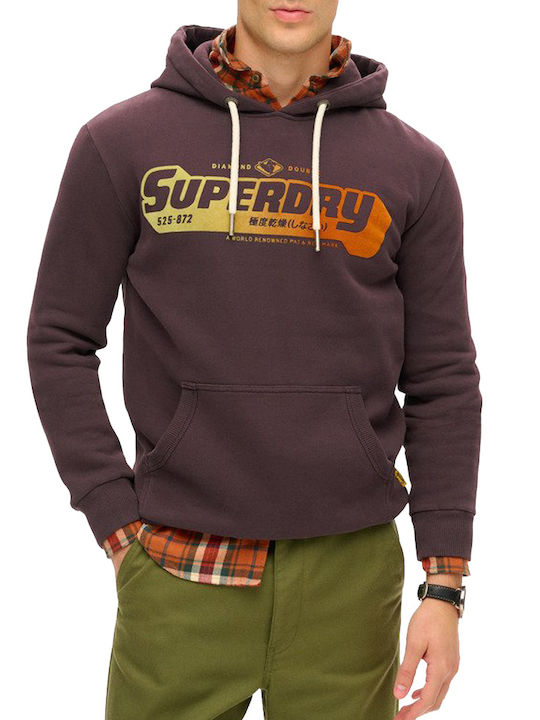 Superdry D1 Ovin Ανδρική Φούτερ Ζακέτα με Κουκούλα Μωβ