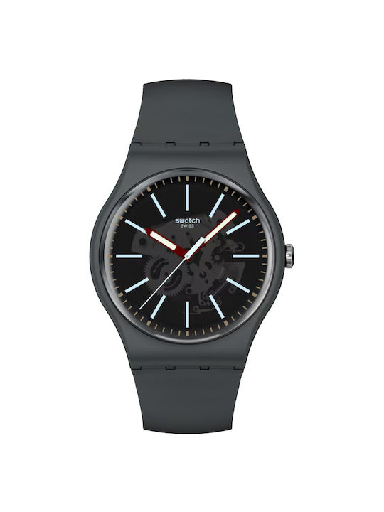 Swatch Coblestone Street Watch Battery with Gray Rubber Strap