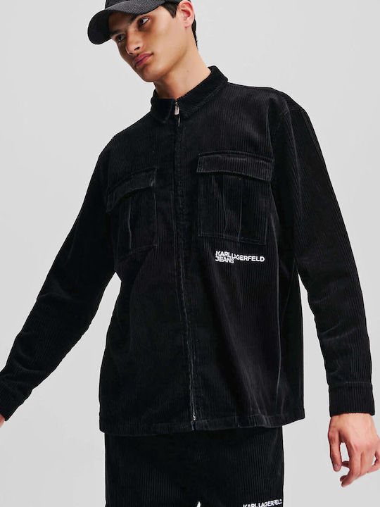 Дълъг Ръкав Рипсено Кадифе Overshirt в Стандартна Кройка Черен