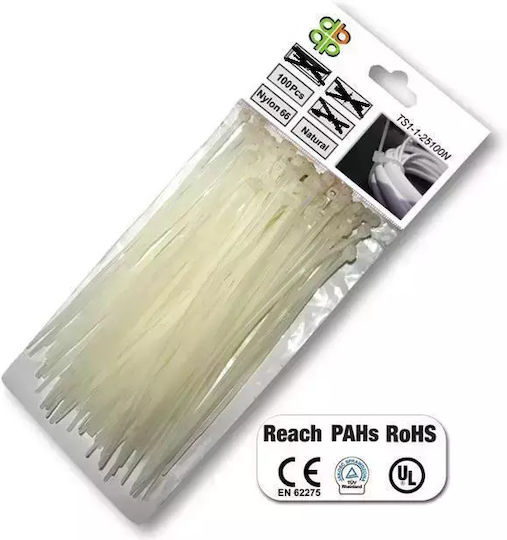 Bradas Δεματικά Καλωδίων Πλαστικά 400mmx4.8mm σε Λευκό χρώμα (100τμχ)