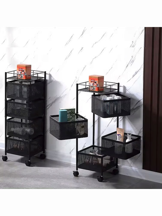 Keskor Metal Kitchen Trolley 4 Tiers Black 27x27x78cm