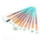 10 Makeup Brushes with Crystal-Shaped Turquoise Handles