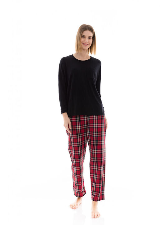 Pink Label Winter Damen Pyjama-Set Red, Black