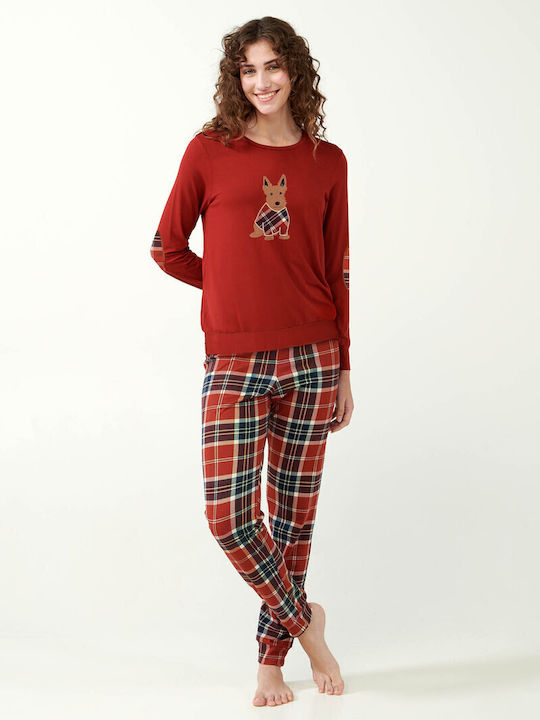 Vamp Winter Women's Pyjama Pants Red Terracota