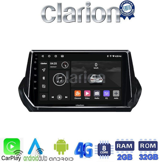 Clarion Ηχοσύστημα Αυτοκινήτου για Peugeot 208 2012> (Bluetooth/USB/WiFi/GPS/Apple-Carplay/Android-Auto) με Οθόνη Αφής 9"