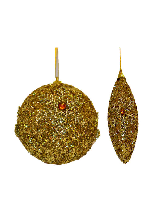 Christmas Hanging Ball Ornament Gold With Gold Dust With Beads Gold