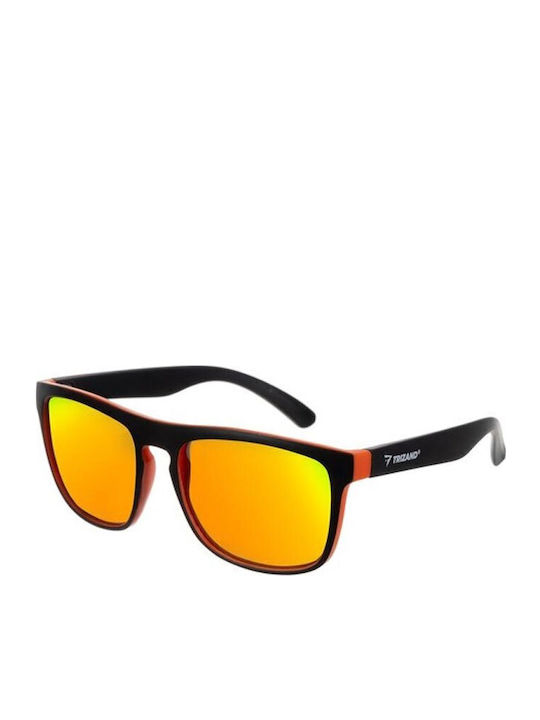 Trizand Unisex Sonnenbrille mit Schwarz Kunststoff Gestell und Orange Polarisiert Spiegel Linse