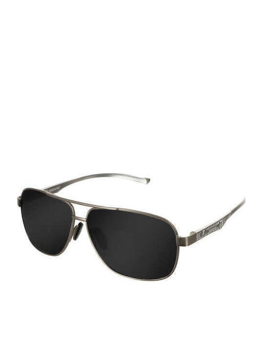 Trizand Herren Sonnenbrille mit Gray Metall Gestell und Schwarz Polarisiert Linse