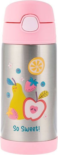 Stephen Joseph Kids Water Bottle Thermos Stainless Steel with Straw Non Spill Fruit 325ml