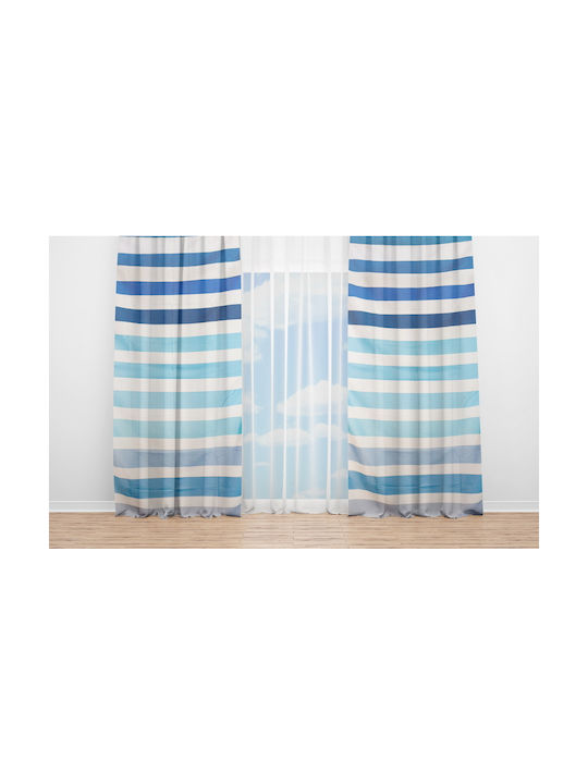 Oyo Home Sl Fpr 7a New 240cm Blue White Stripes Horizontal Curtains 280cm