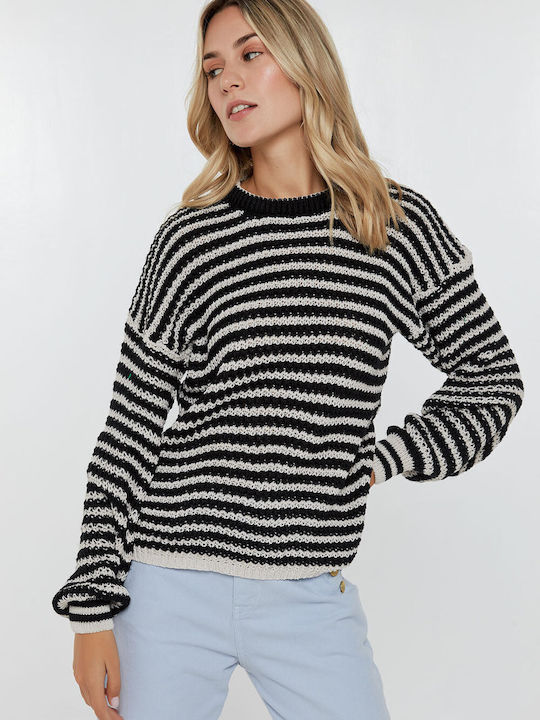 Knitted Striped Blouse Black