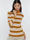 Knitted Turtleneck Blouse Mustard Stripes